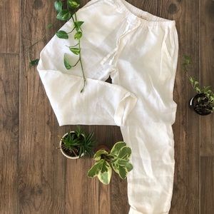 White linen beach pants - cuffed ankle